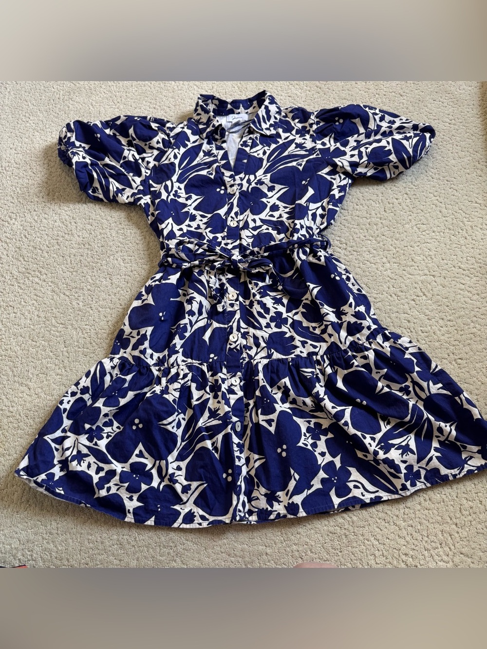 Japna Women’s Short Sleeve Belted Button Shirt Dress Cotton Blue White Large